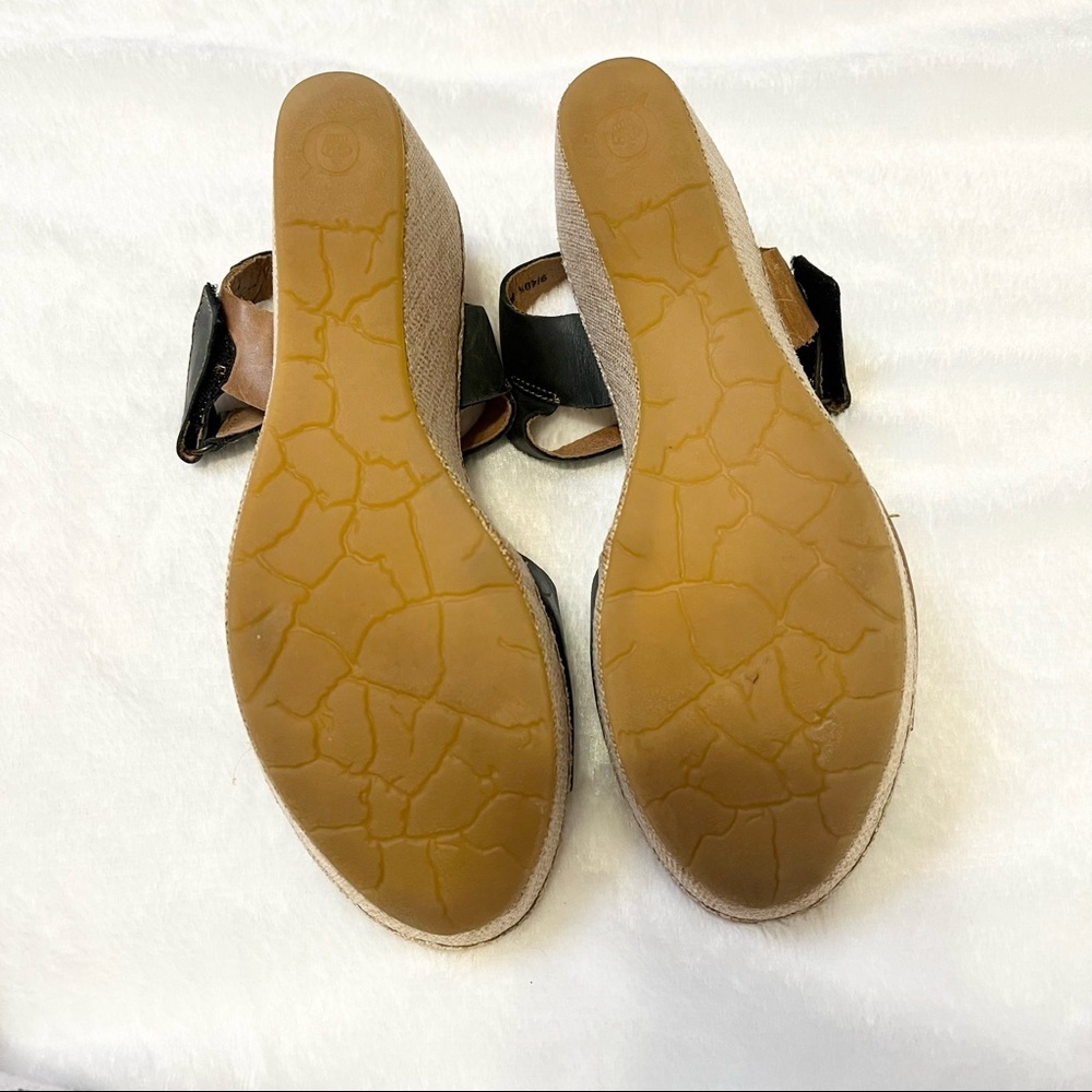 Born Nectar Brown Black Leather Two Tone Open Toe Wedge Sandal Women Size 9 - Picture 10 of 13